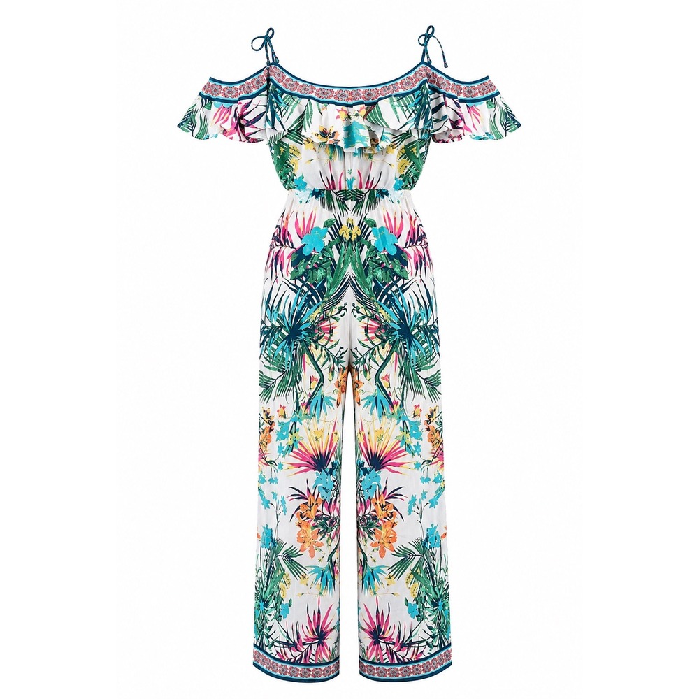 Flying Tomato Tropical Floral Wide Leg‎ Jumpsuit Large romper party Resortwear